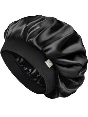 〽️Women Black Silk Bonnet Sleeping Double Layer Satin Natural Curly Hair Cap